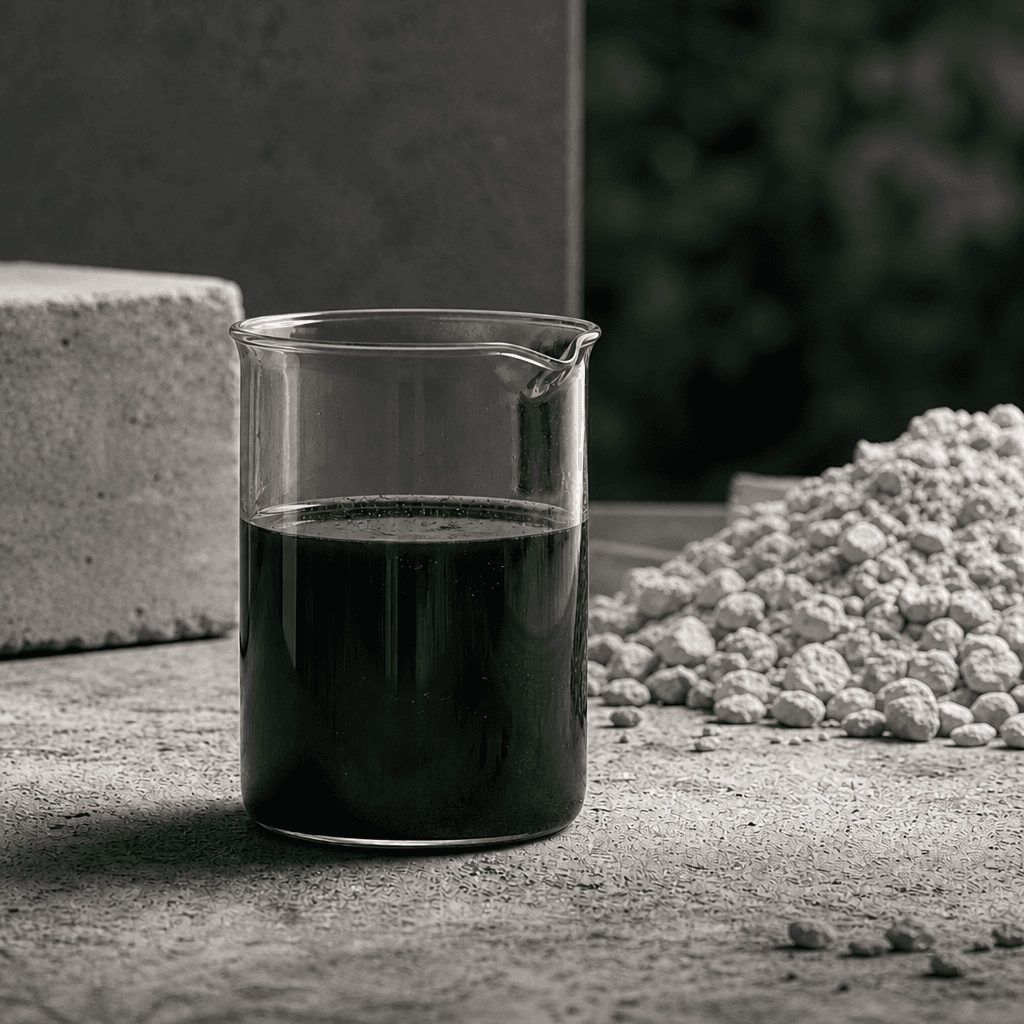 ΔC liquid biochar admixture poured on a textured surface